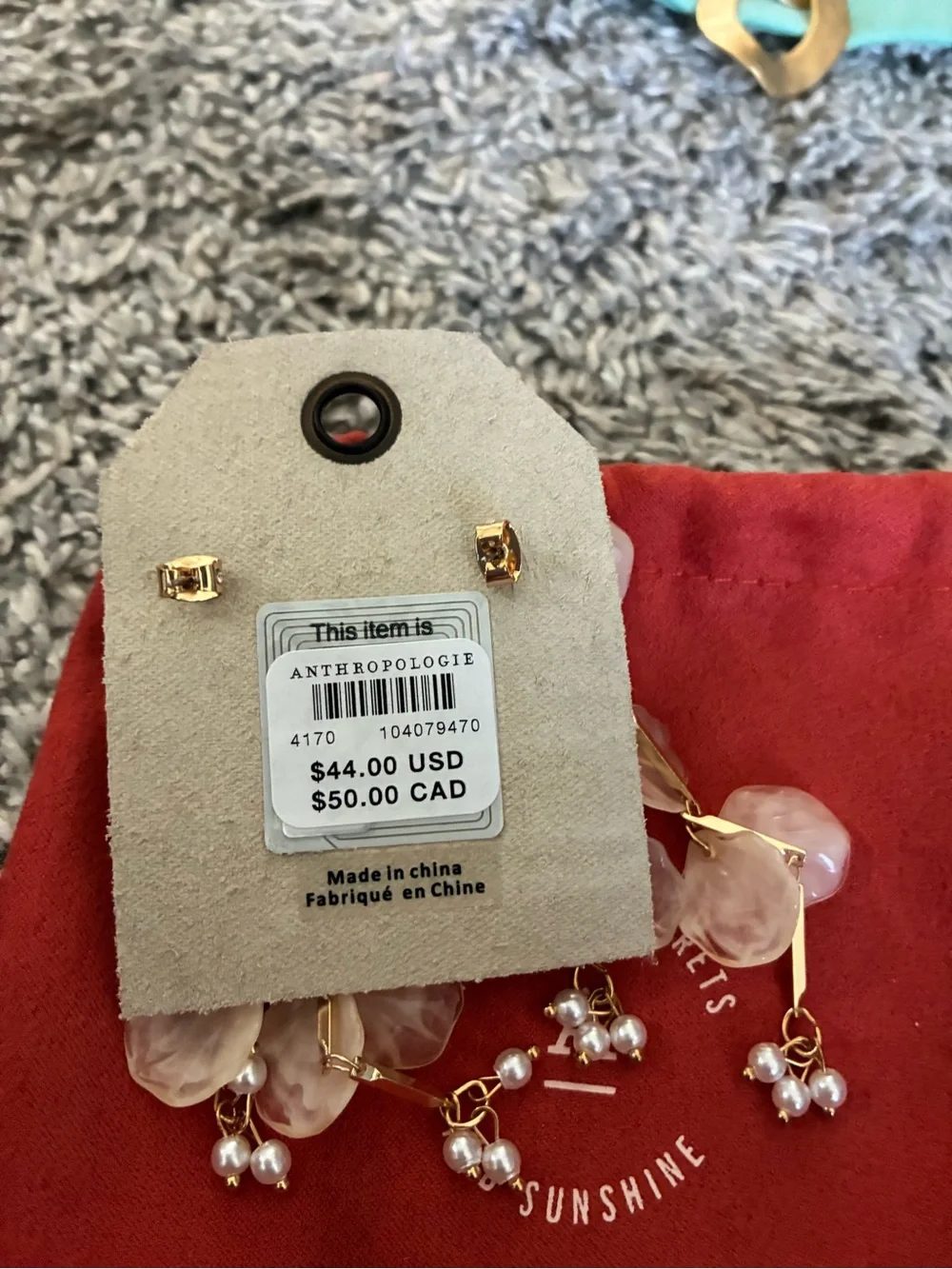 Anthropologie Pink & Champagne Floral Dangle Earrings with Gold Accents 2 for 1